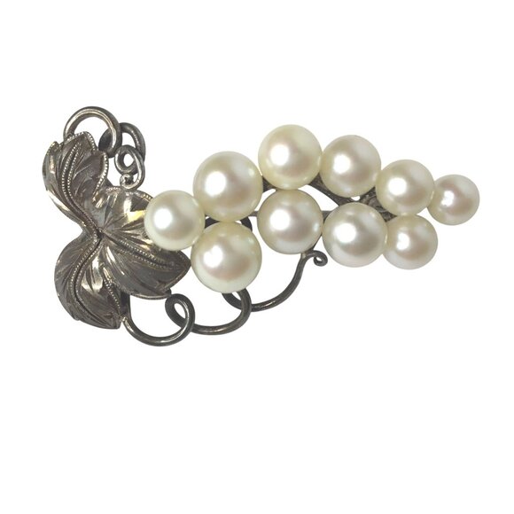 VTG STERLING 835 Women Grape Cluster Brooch Faux Pearl Mid Century Estate Pin - Picture 1 of 8